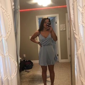 a silky cute light blue dress